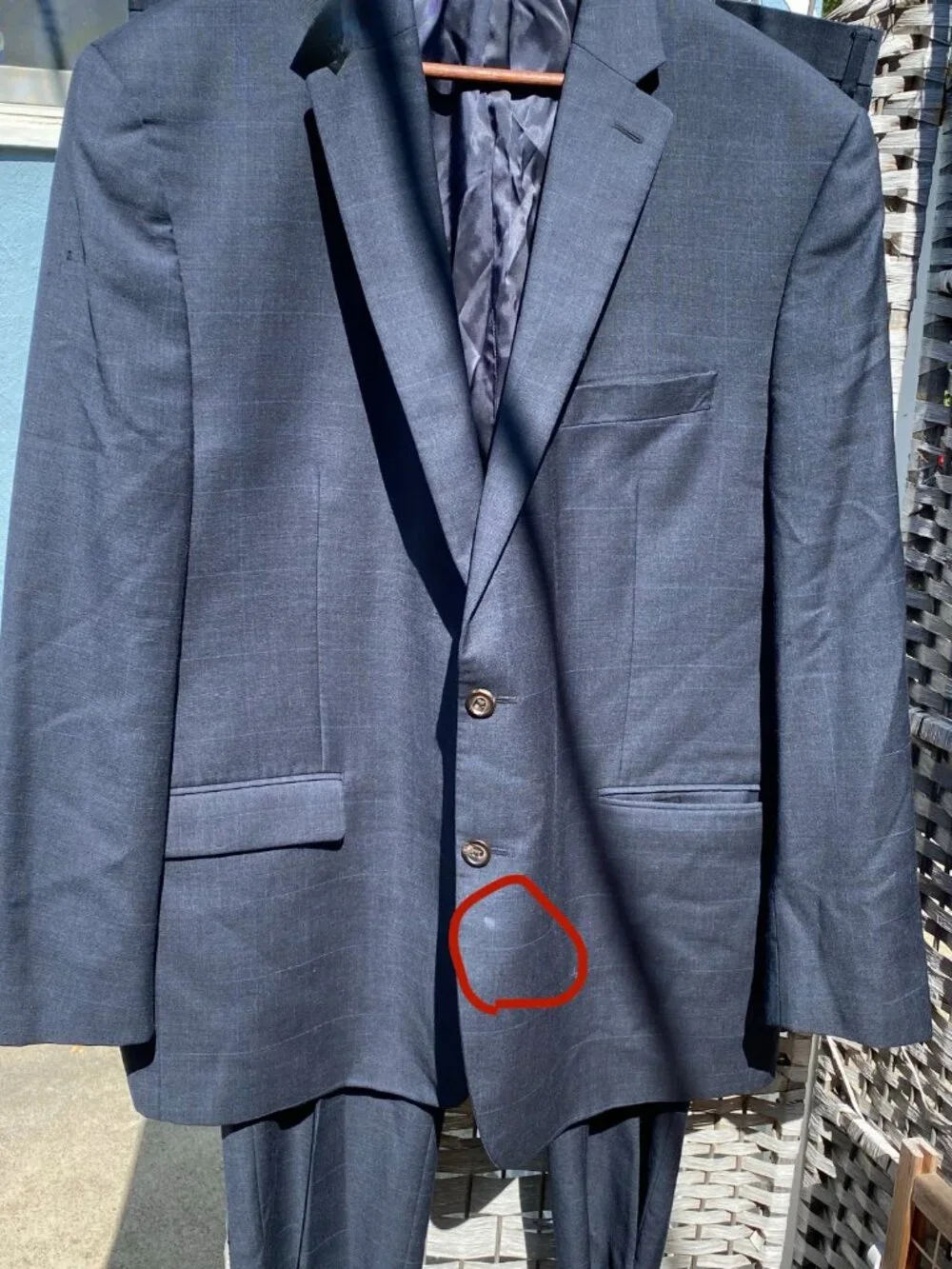 Lauren Ralph Lauren (2) Two Piece Men's Suit Navy Blue Plaid  100% Wool 48R
